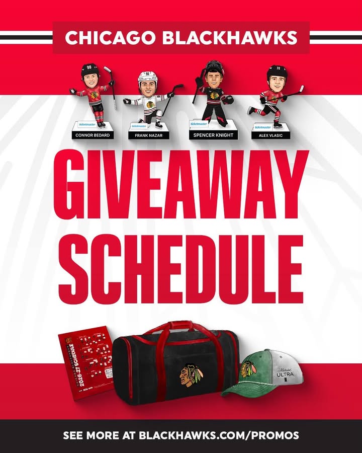 bags, hats and bobbleheads, oh my!!
our 2026/27 giveaway schedule just dropped and you donβt want to miss out on these special items! see you this season at the UC π‘
π https://www.nhl.com/blackhawks/tickets/giveaways